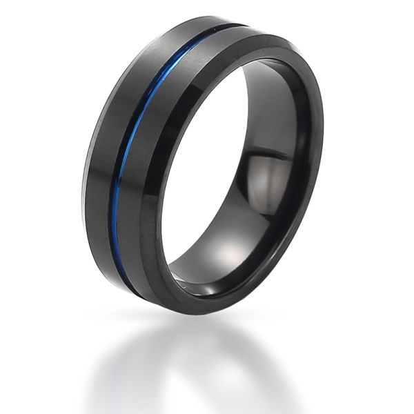 Wolframring - Schwarz mattiert mit blauem Streifen 54 (17,2 Ø) 6,8 US