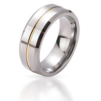 Tungsten Ring - Groove with Golden Stripes: