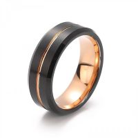Tungsten ring - PVD black with indentation in PVD rose...