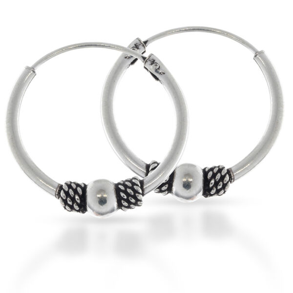 Bali Hoop Earrings in 925 Sterling Silver – Bead and Rope Detail, Model 2991 (Pair)