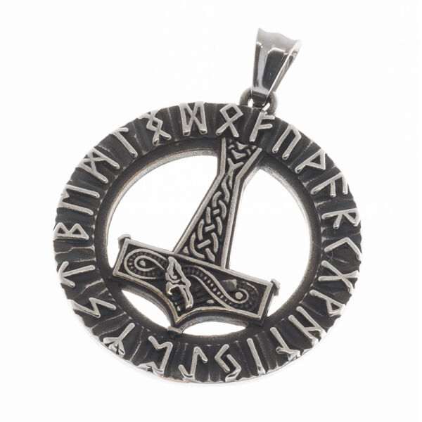 Edelstahlanhänger - Thors Hammer In Runenring