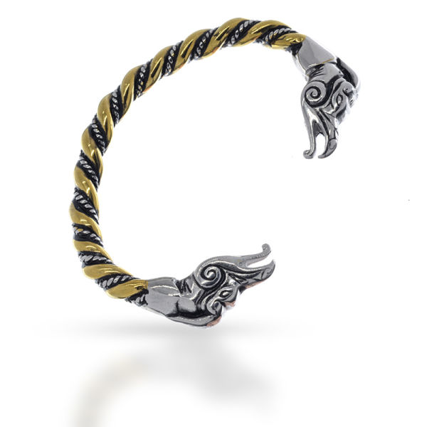 Edelstahlarmreif - Keltischer Adlerkopf - Stahl/PVD-Gold - 78mm