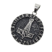 Stainless steel pendant - Thors hammer in rune ring