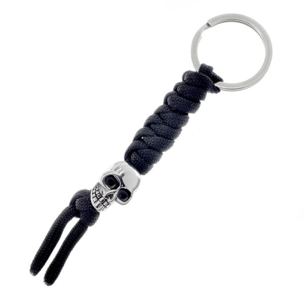 Keychain - stainless steel - skull polished with paracord rope