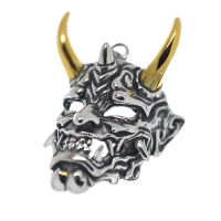 Edelstahlanhänger - Yokai Maske - Bicolor (Stahl/PVD-Gold) - 45 mm