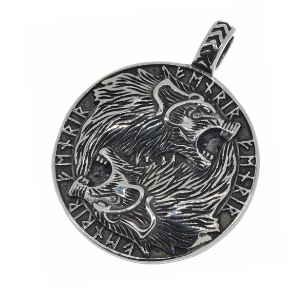 Stainless Steel Pendant - Fighting wolves Steel