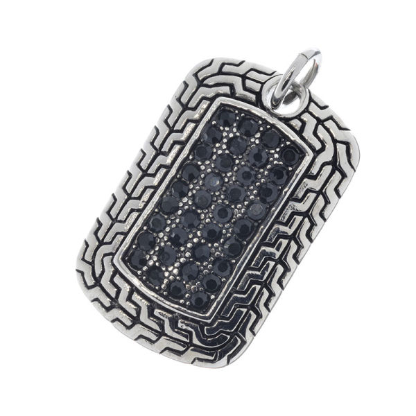 Edelstahlanhänger - Dogtag mit schwarzen Strasssteinen