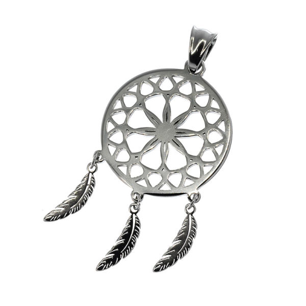 Stainless steel pendant - dream catcher with three feathers