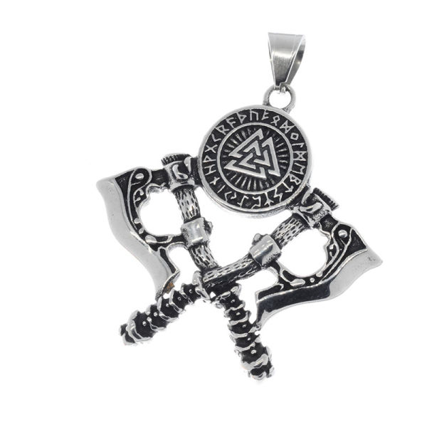 Stainless Steel Pendant - Double Axe with Runic Circle and Triskele