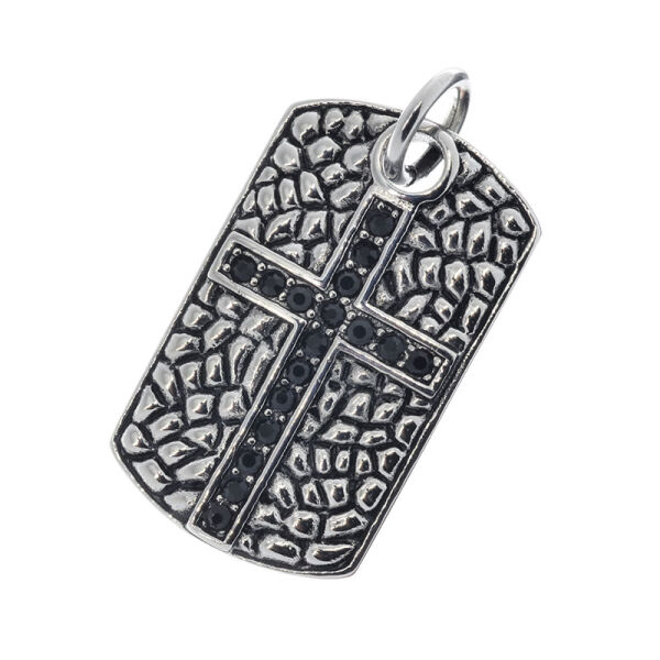Stainless Steel Pendant – Cross Tag with Scale-Like Texture