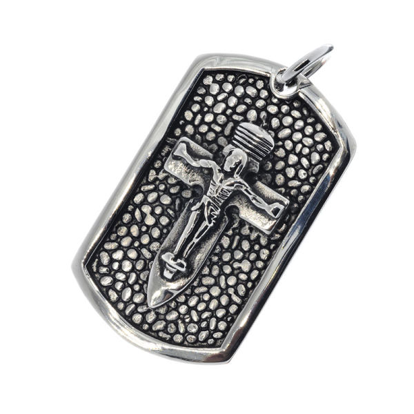 Edelstahlanhänger - Dogtag mit Kreuz