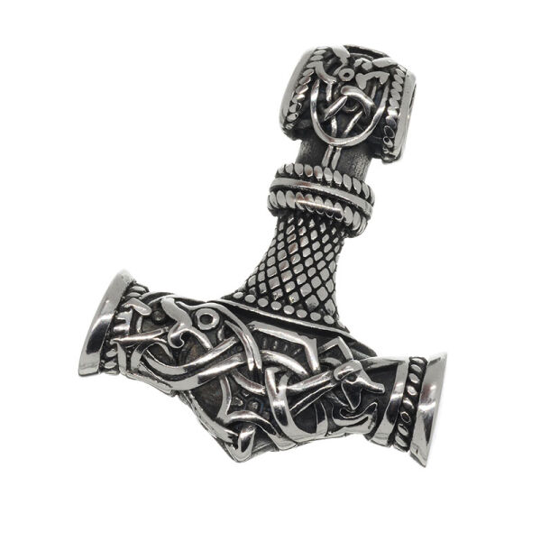 Edelstahlanhänger – Thors Hammer Ilyasol mit Tierornamenten