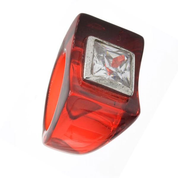 Acrylring mit 925 Sterling Silber und Zirkonia Rot 54 (17,2 Ø) 6,8 US