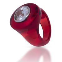 Round Acrylic Ring Red with 925 Sterling Silver and Zirconia