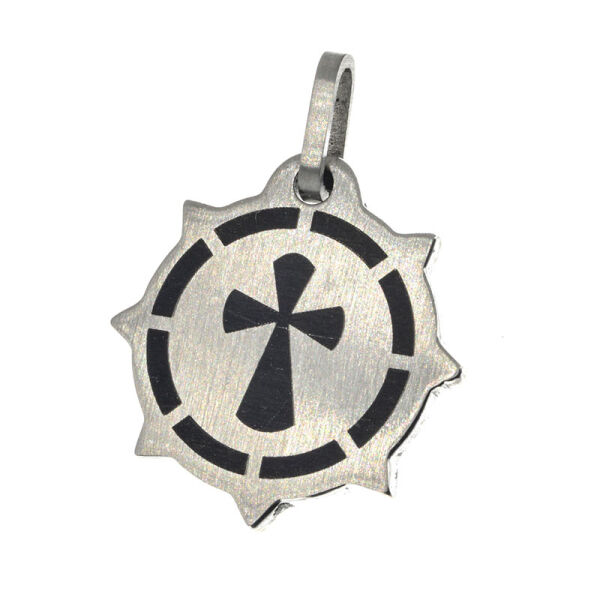 Stainless Steel Pendant – Cross Medallion with Pointed Border