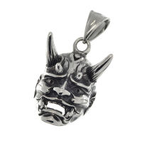 Stainless Steel Pendant – Oni Mask with Pointed Horns