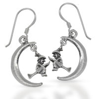925 Sterling Silver Earrings - Crescent Moon with Witch