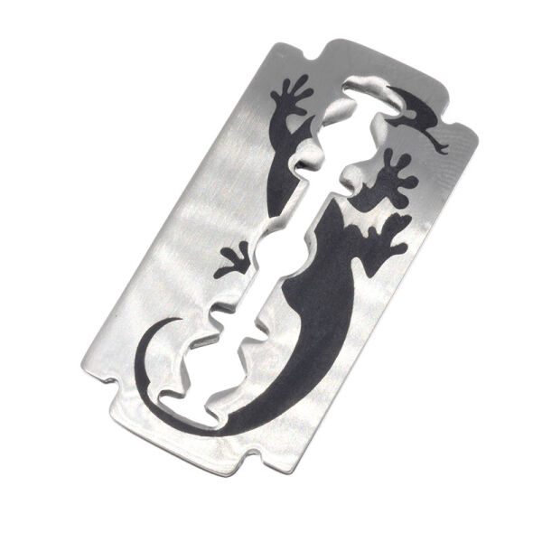 Stainless Steel Pendant – Bortal – Razor Blade Motif with Geckos
