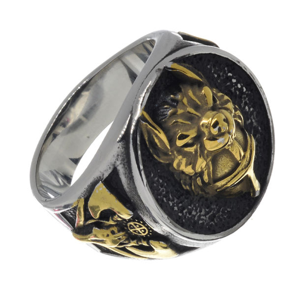 Stainless steel ring - seal emblem with wolf head -