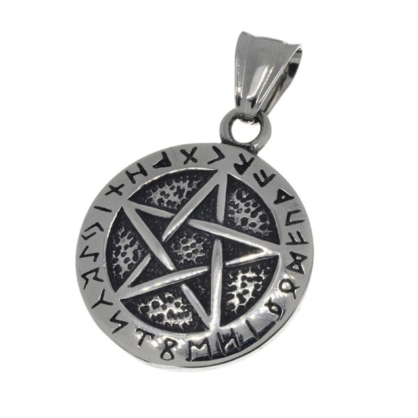 Edelstahlanhänger - Pentagramm mit einen Runen Verzierten Rand