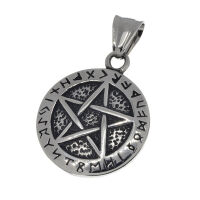 Stainless steel pendant - pentagram with a runes...