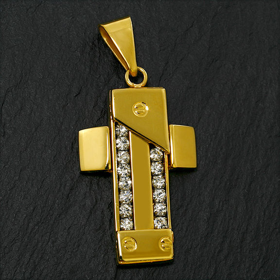 Stainless steel pendant - peace cross with gemstones -