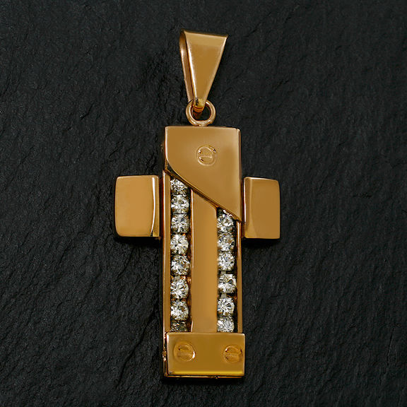 Stainless steel pendant - peace cross with gemstones -