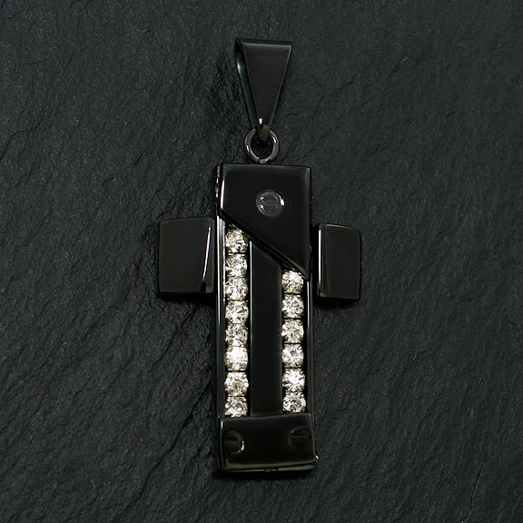 Stainless steel pendant - peace cross with gemstones -