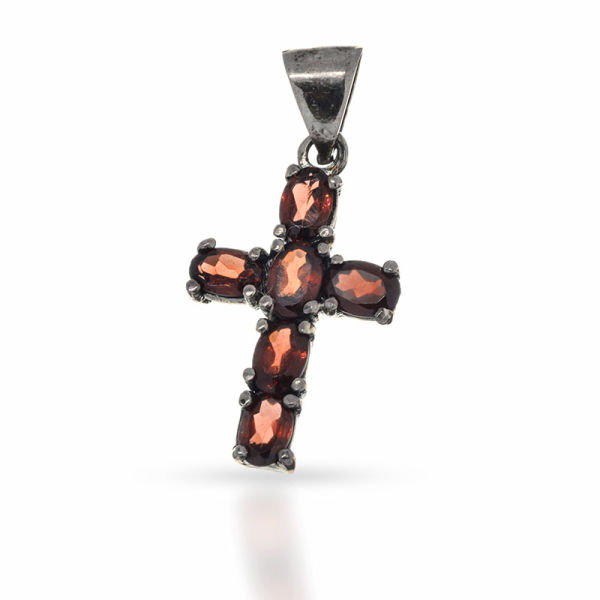 925 Sterling Silberanhänger - Kreuz  Granat Hugo"