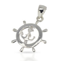 925 Sterling Silver Pendant - Steering Wheel with Anchor