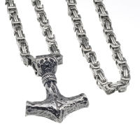 King necklace stainless steel - Thors hammer with Futhark...