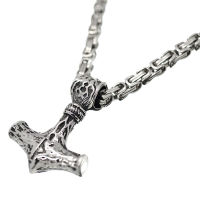 Stainless Steel Kings Chain - Thors Hammer with Futhark...