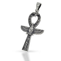 925 Sterling Silver Pendant - Ankh Cross with Egyptian...