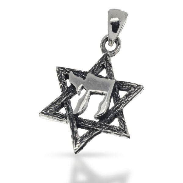 925 Sterling Silber Anhänger - Davidstern mit hebräischem Wort "Chai"