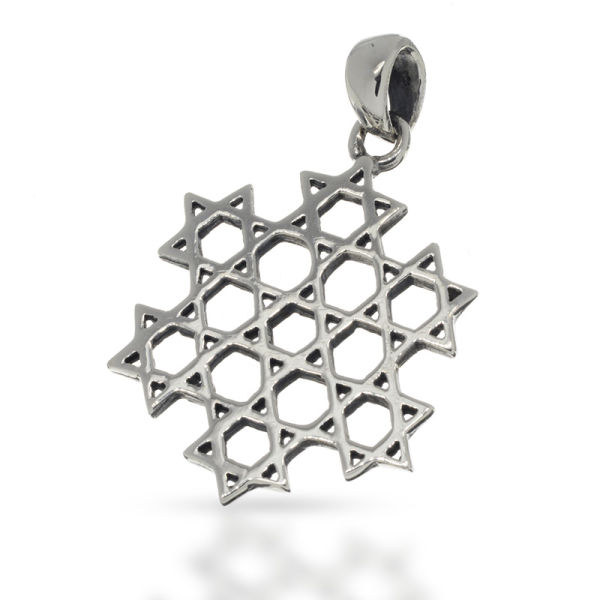925 Sterling Silber Anhänger - Schneeflocke aus Davidsternen