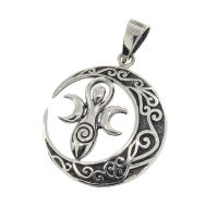 925 Sterling Silver Pendant - Crescent Moon with Moon Goddess