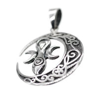 925 Sterling Silver Pendant - Crescent Moon with Moon Goddess
