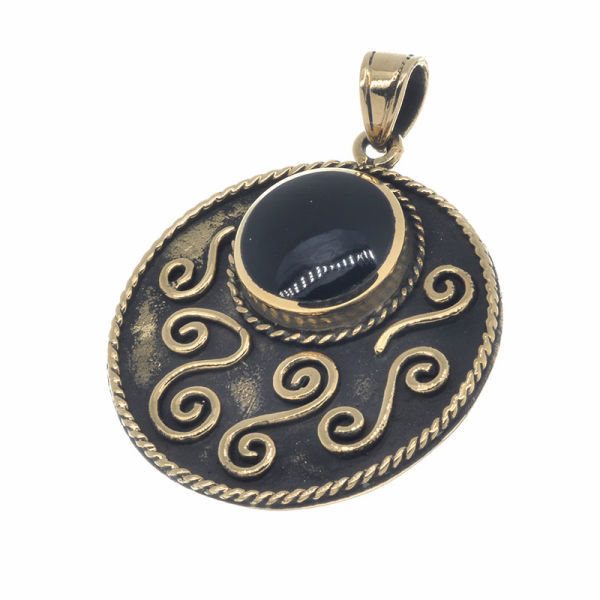 Bronzeanhänger - Verzierter Anhänger mit Onyx "Simsal"