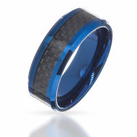 Tungsten ring - Blue stripes with carbon look