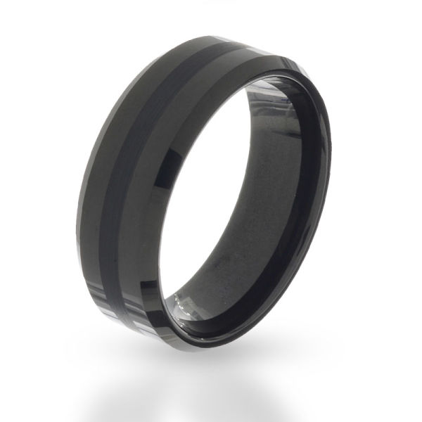 Tungsten ring - Black with edged pattern