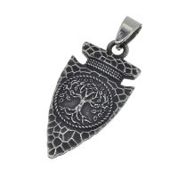 Stainless steel pendant - arrowhead with oak