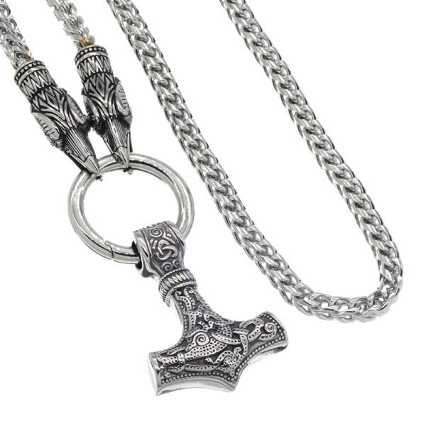 Stainless steel king chain set - raven heads & Thors hammer "Kirpan"