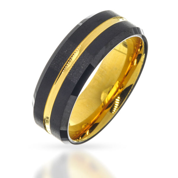 Wolframring - PVD Schwarz mit goldfarbenem Inlay 72 (22,8 Ø) 14,0 US
