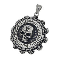 Stainless steel pendant - skull in a runic circle...