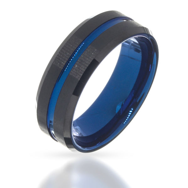 Wolframring - mit mattem Schwarz und blauem Inlay 70 (22,3 Ø) 13,0 US