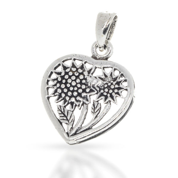 925 Sterling Silber Anhänger - Herz mit Sonnenblumen