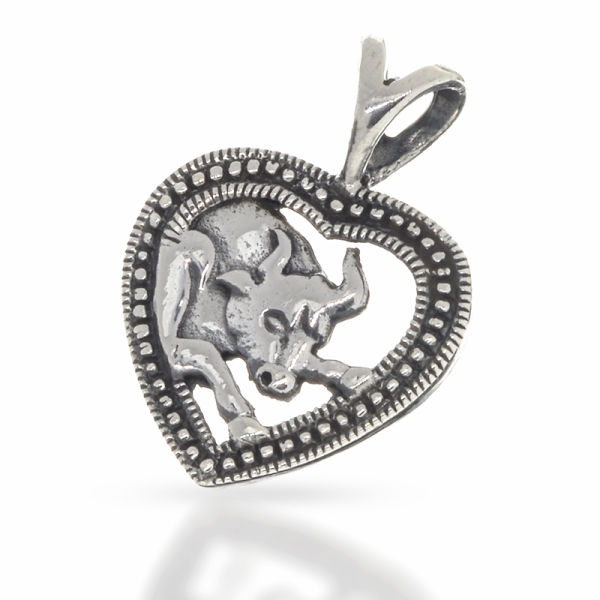 925 Sterling Silber Anhänger - Stier in Herzform