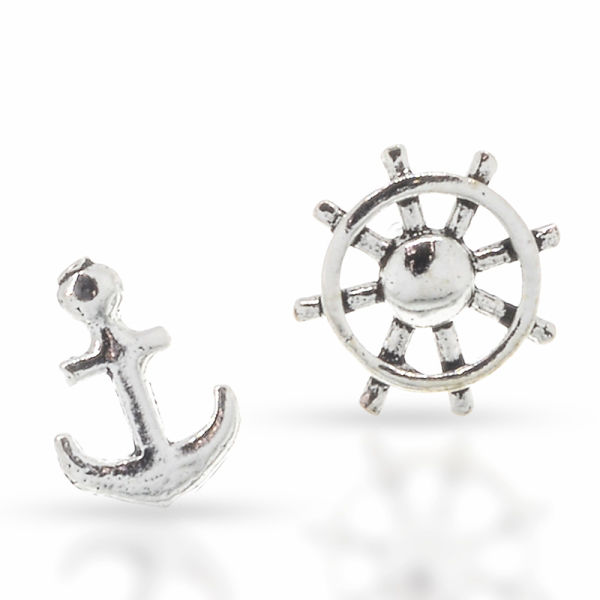 925 Sterling silver stud earrings - steering wheel and anchor