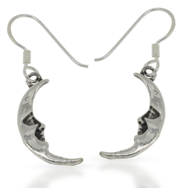 925 Sterling Silver Drop Earrings – Slender Crescents with Faces