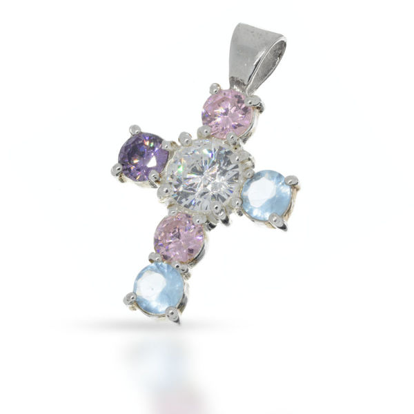 925 Sterling Silberanhänger - Kreuz mit c/z bunt "Micaill"
